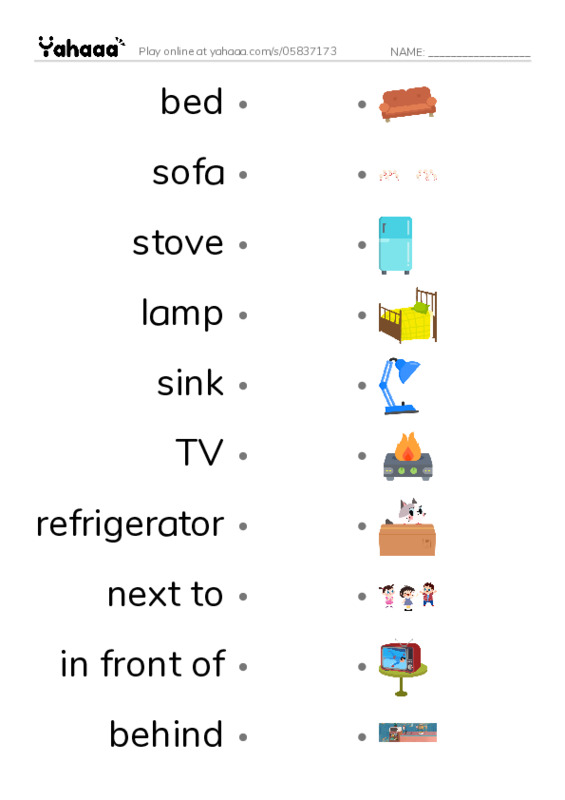 Let's GO 2: Unit 6 My House PDF link match words worksheet
