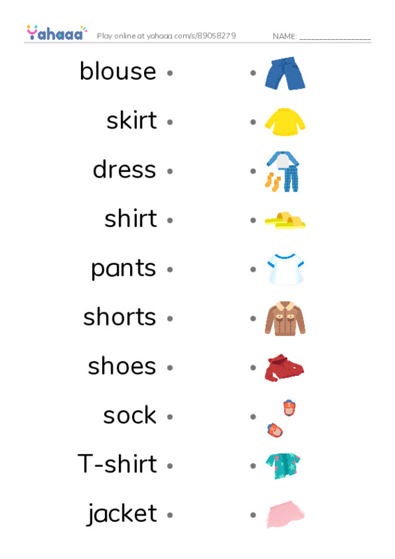 Let's GO 3: Unit 2 Clothing PDF link match words worksheet