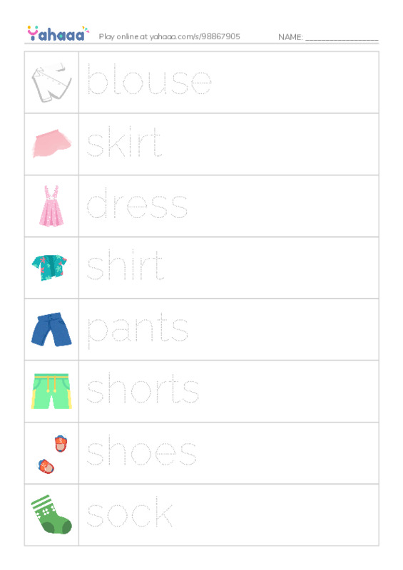 Let's GO 3: Unit 2 Clothing PDF one column image words