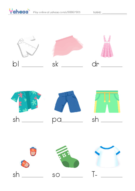 Let's GO 3: Unit 2 Clothing PDF worksheet to fill in words gaps