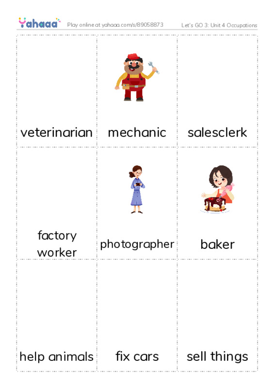 Let's GO 3: Unit 4 Occupations PDF flaschards with images