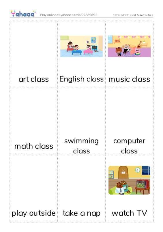 Let's GO 3: Unit 5 Activities PDF flaschards with images