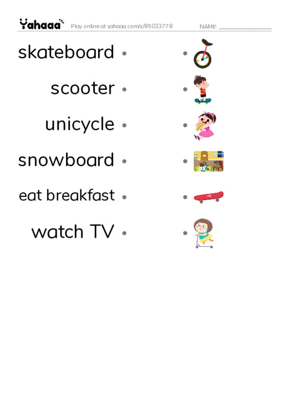 Let's GO 3: Unit 8 My Home PDF link match words worksheet