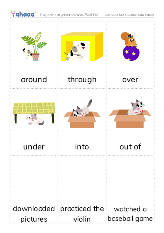 Let's GO 4: Unit 5 Outdoors and Indoors PDF flaschards with images