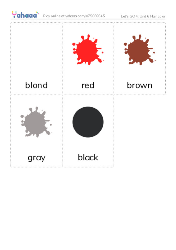 Let's GO 4: Unit 6 Hair color PDF flaschards with images
