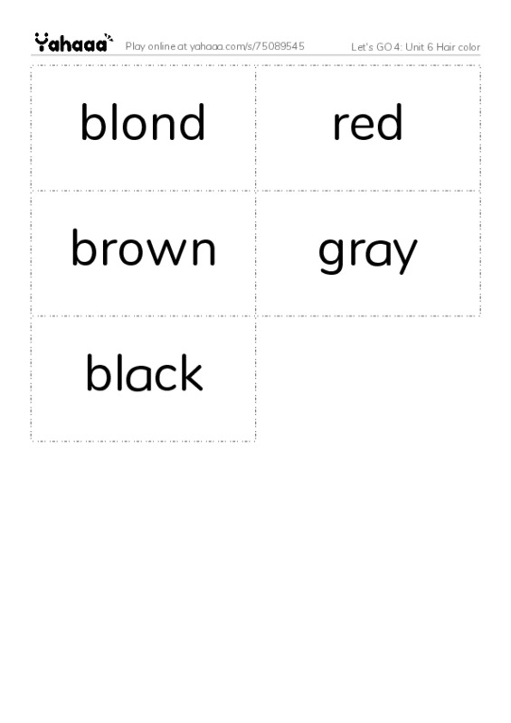 Let's GO 4: Unit 6 Hair color PDF two columns flashcards