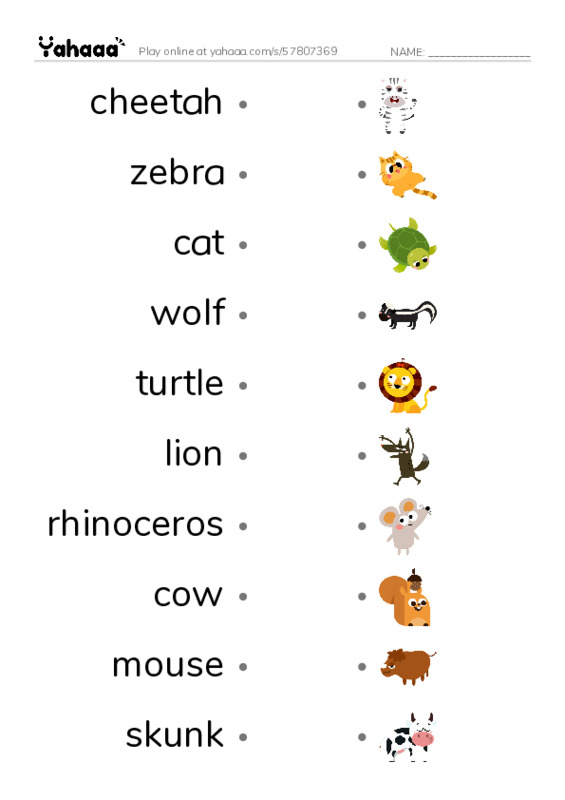 Let's GO 5: Unit 2 Animals PDF link match words worksheet