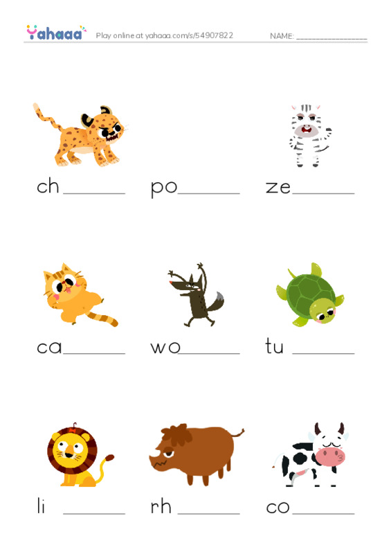 Let's GO 5: Unit 2 Animals PDF worksheet to fill in words gaps