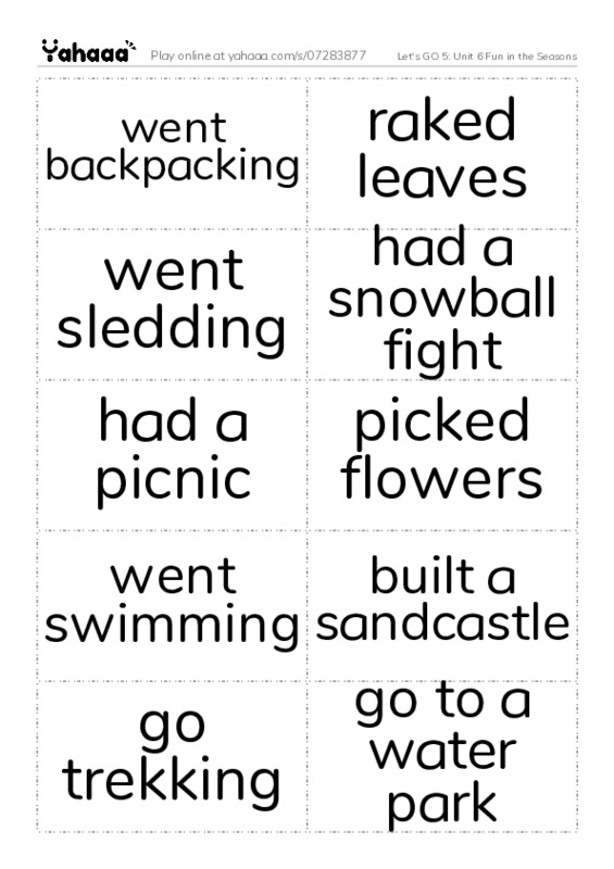 Let's GO 5: Unit 6 Fun in the Seasons PDF two columns flashcards