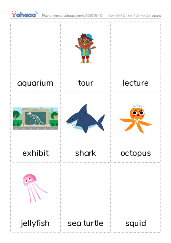 Let's GO 6: Unit 2 At the Aquarium PDF flaschards with images