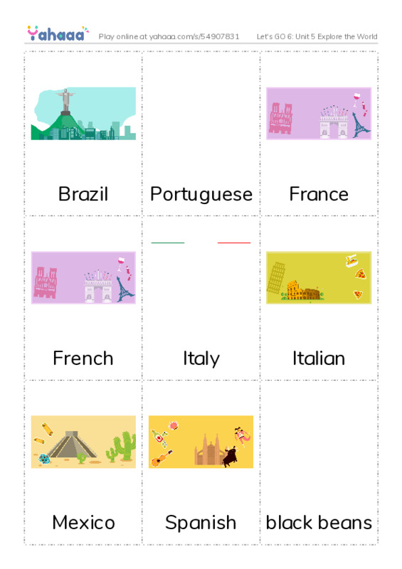Let's GO 6: Unit 5 Explore the World PDF flaschards with images