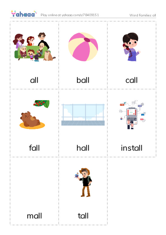 Word Families: all PDF flaschards with images
