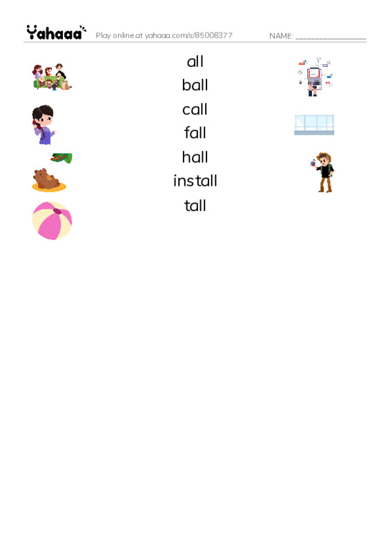 Word Families: all PDF three columns match words