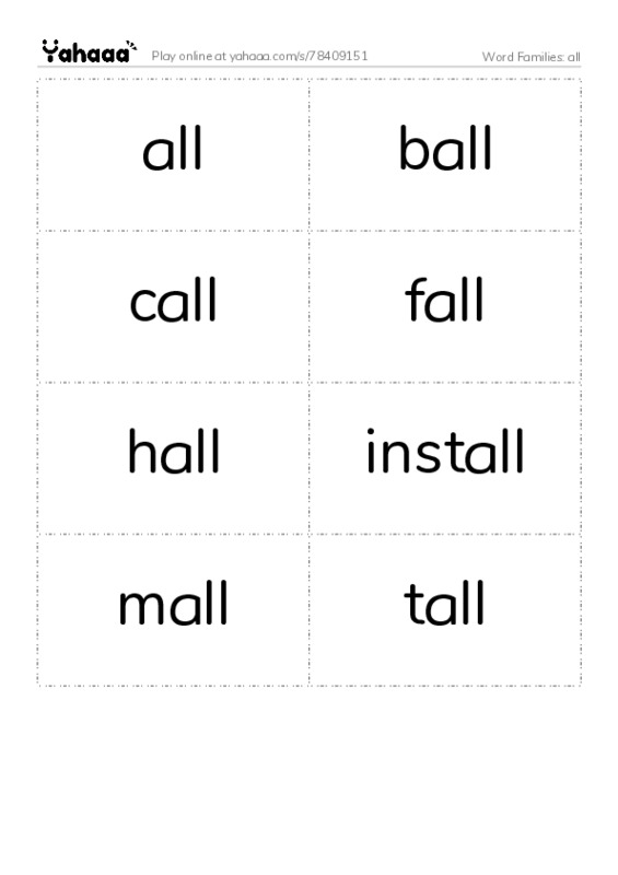 Word Families: all PDF two columns flashcards