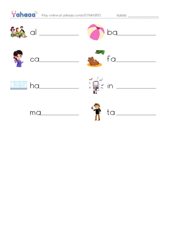 Word Families: all PDF worksheet writing row