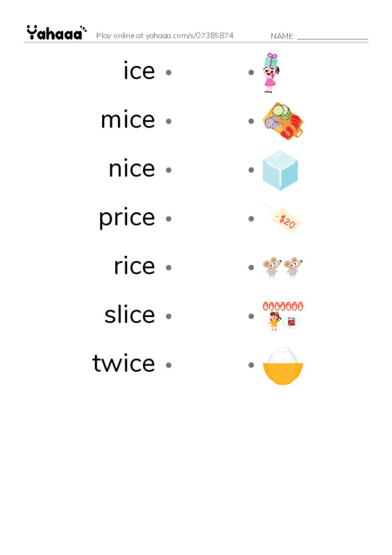 Word Families: ice PDF link match words worksheet