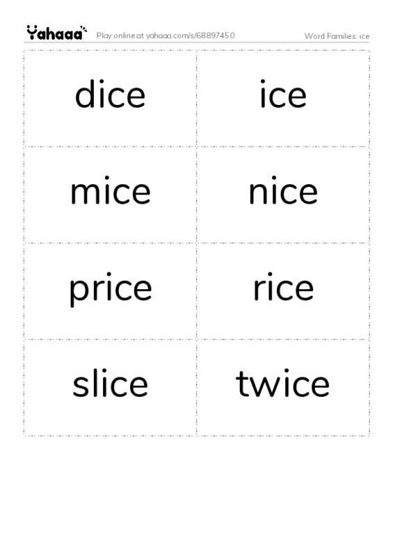 Word Families: ice PDF two columns flashcards