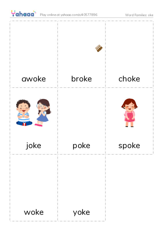 Word Families: oke PDF flaschards with images