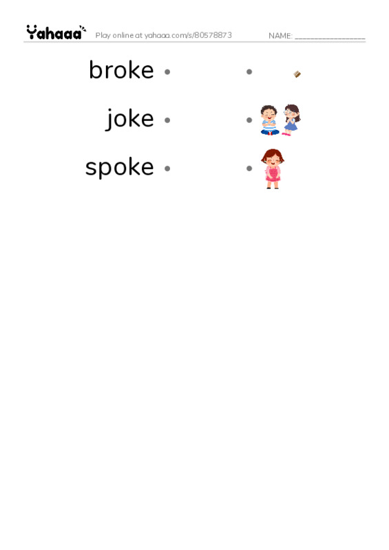 Word Families: oke PDF link match words worksheet