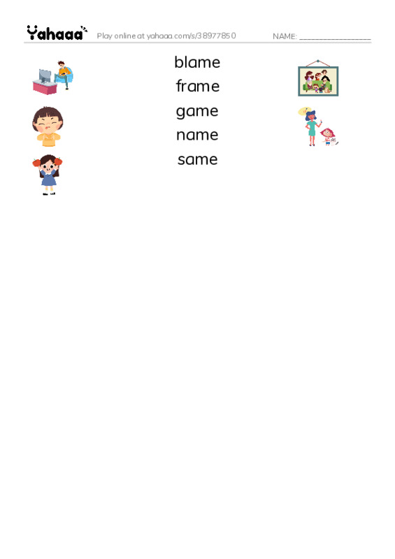 Word Families: ame PDF three columns match words