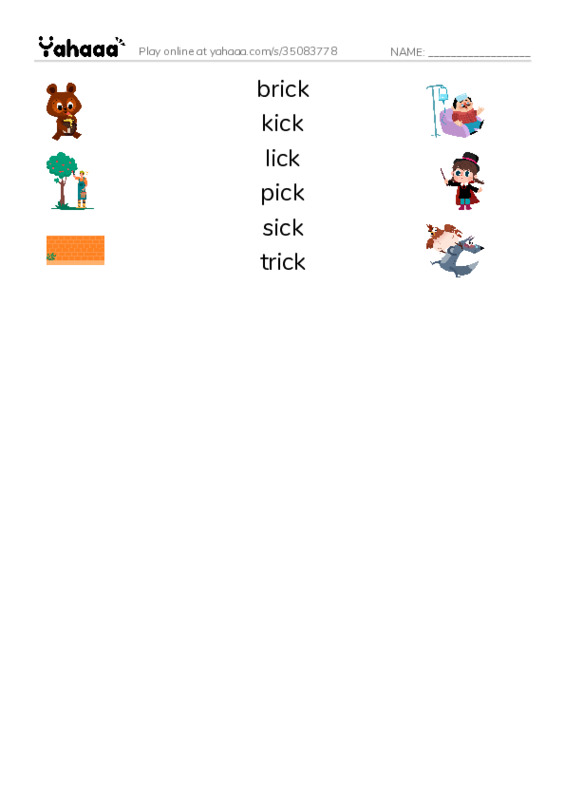 Word Families: ick PDF three columns match words