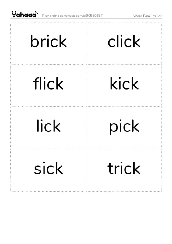 Word Families: ick PDF two columns flashcards