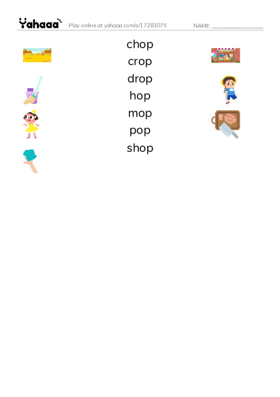 Word Families: op PDF three columns match words