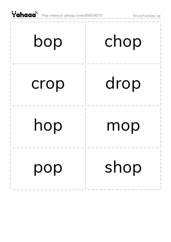Word Families: op PDF two columns flashcards