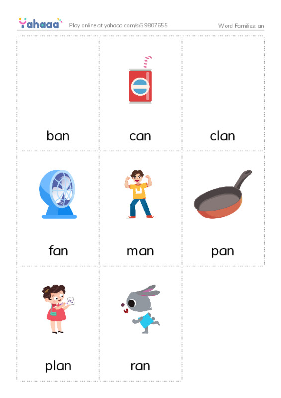 Word Families: an PDF flaschards with images