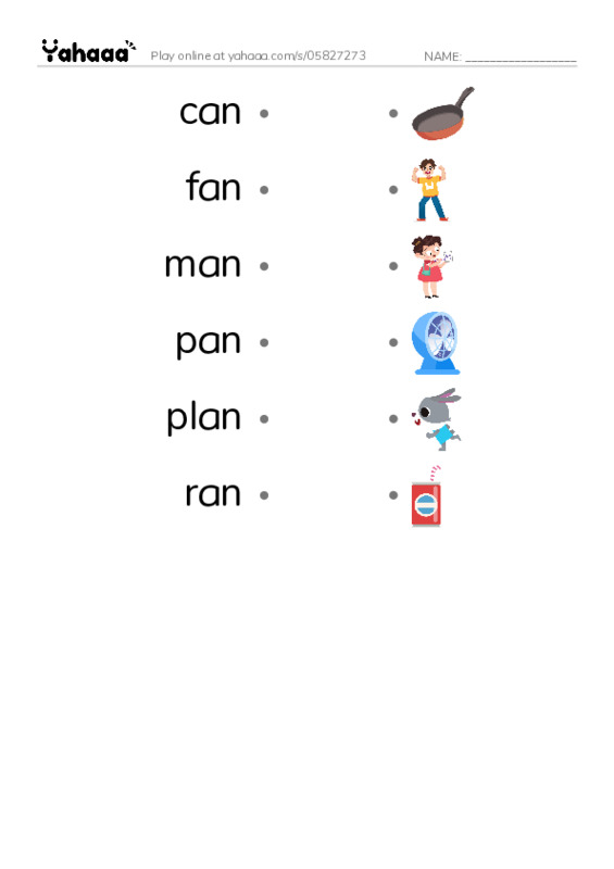 Word Families: an PDF link match words worksheet