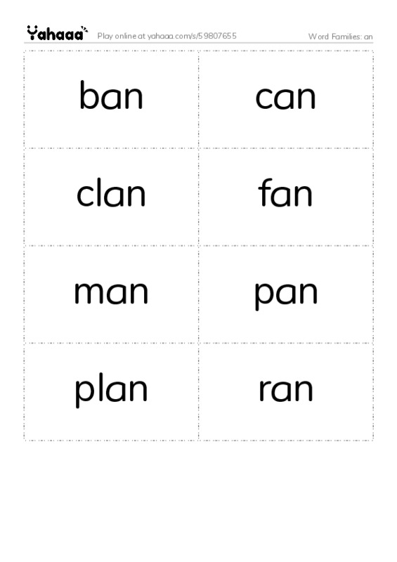 Word Families: an PDF two columns flashcards