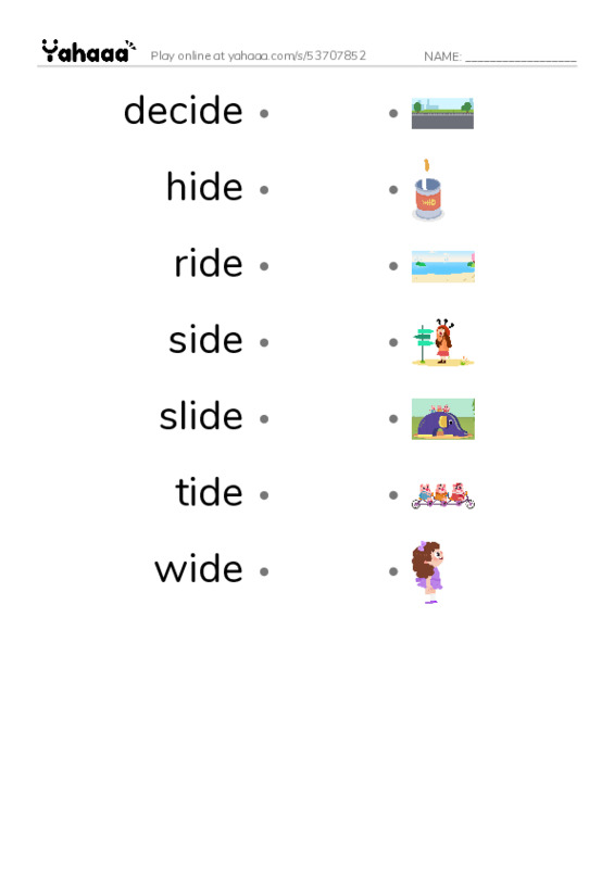 Word Families: ide PDF link match words worksheet