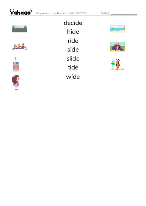 Word Families: ide PDF three columns match words