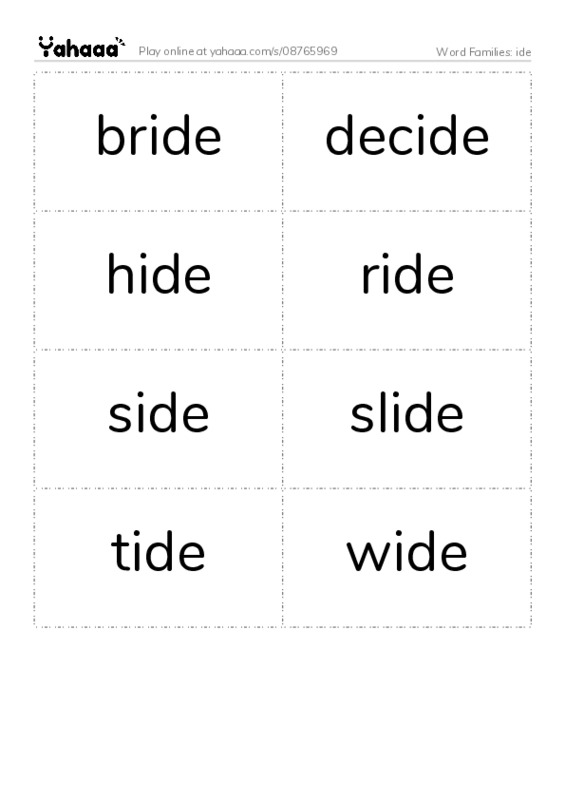 Word Families: ide PDF two columns flashcards