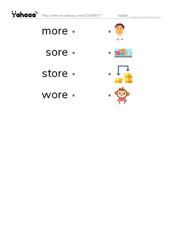 Word Families: ore PDF link match words worksheet