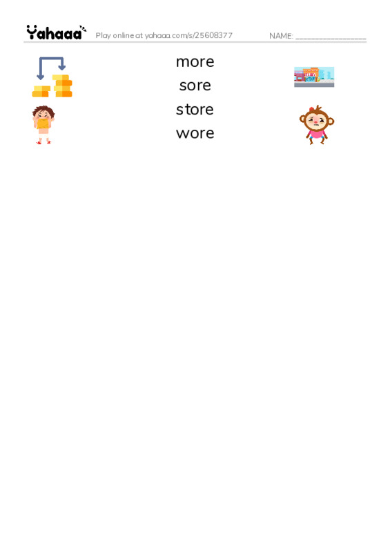 Word Families: ore PDF three columns match words