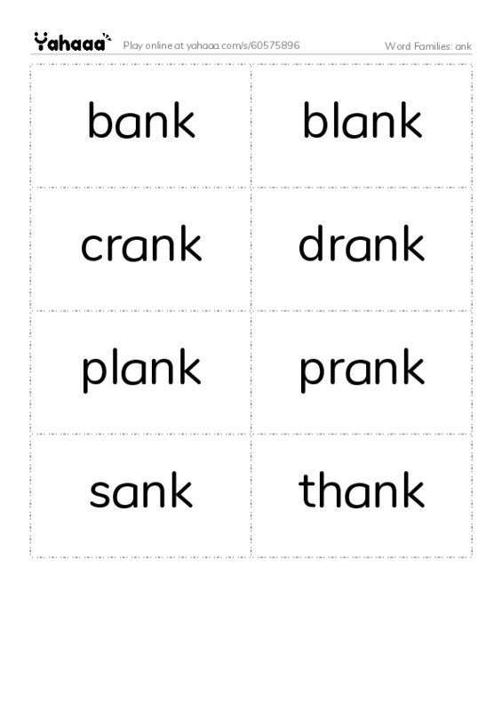 Word Families: ank PDF two columns flashcards
