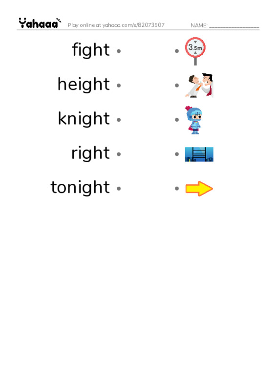 Word Families: ight PDF link match words worksheet