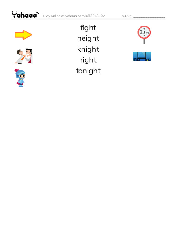 Word Families: ight PDF three columns match words