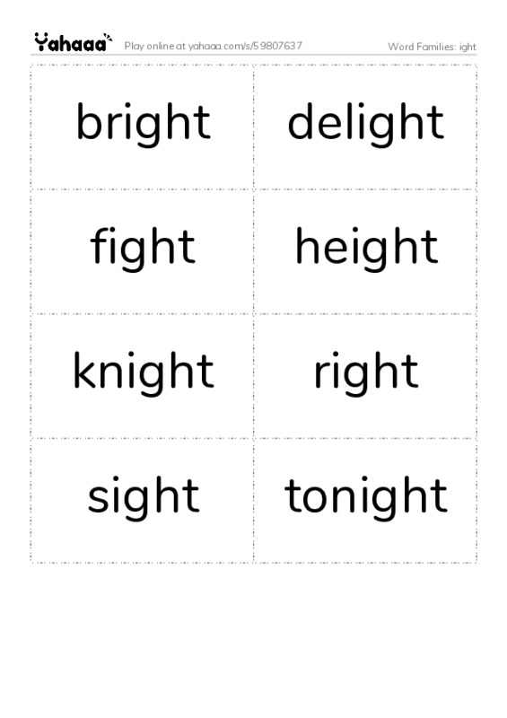 Word Families: ight PDF two columns flashcards