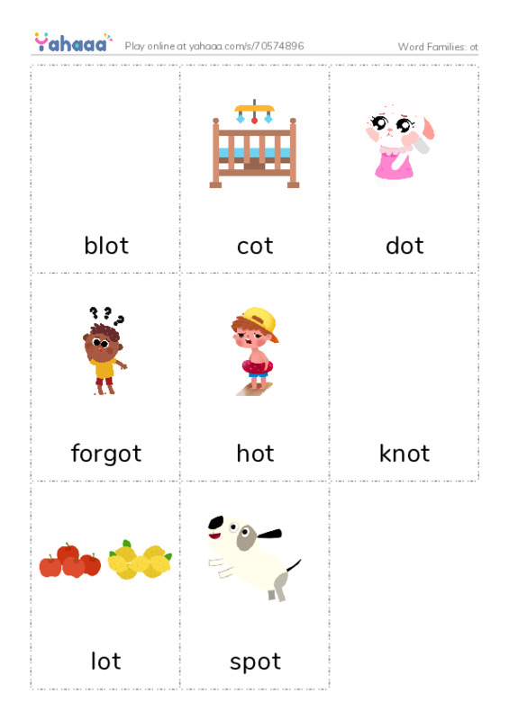 Word Families: ot PDF flaschards with images