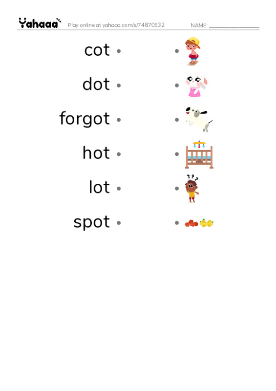 Word Families: ot PDF link match words worksheet