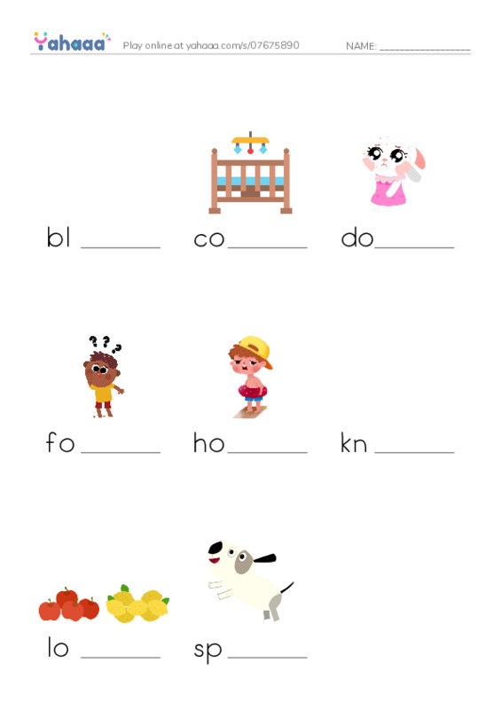 Word Families: ot PDF worksheet to fill in words gaps