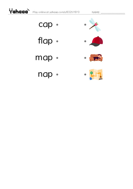 Word Families: ap PDF link match words worksheet