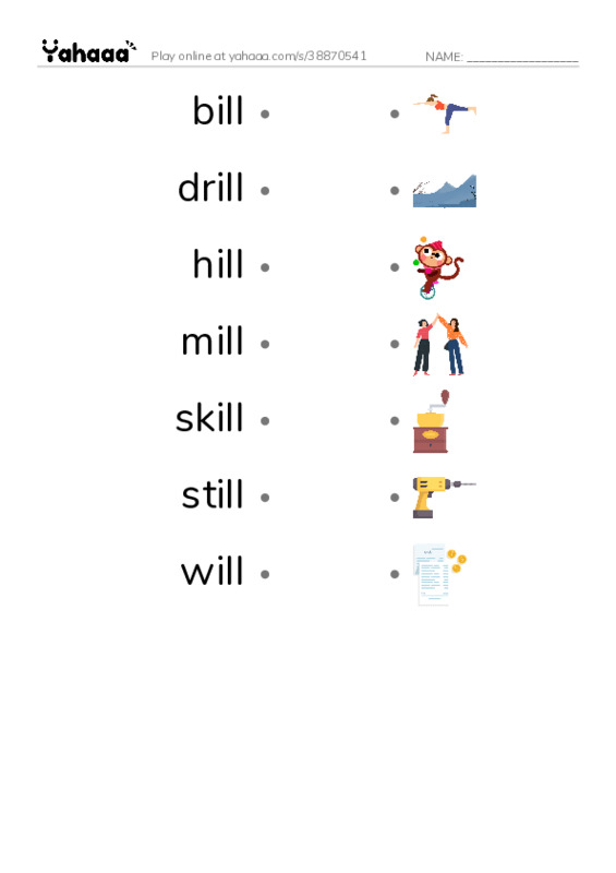 Word Families: ill PDF link match words worksheet