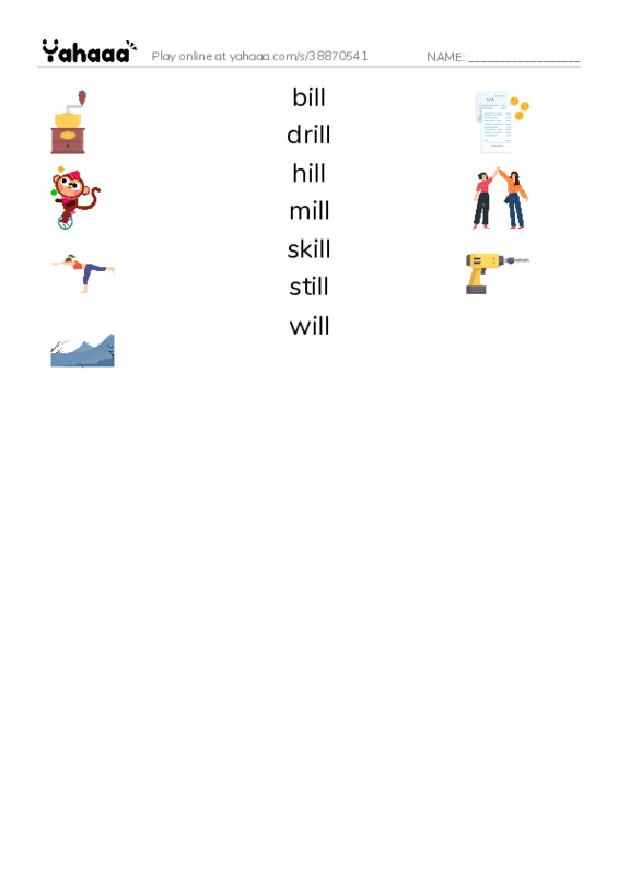 Word Families: ill PDF three columns match words