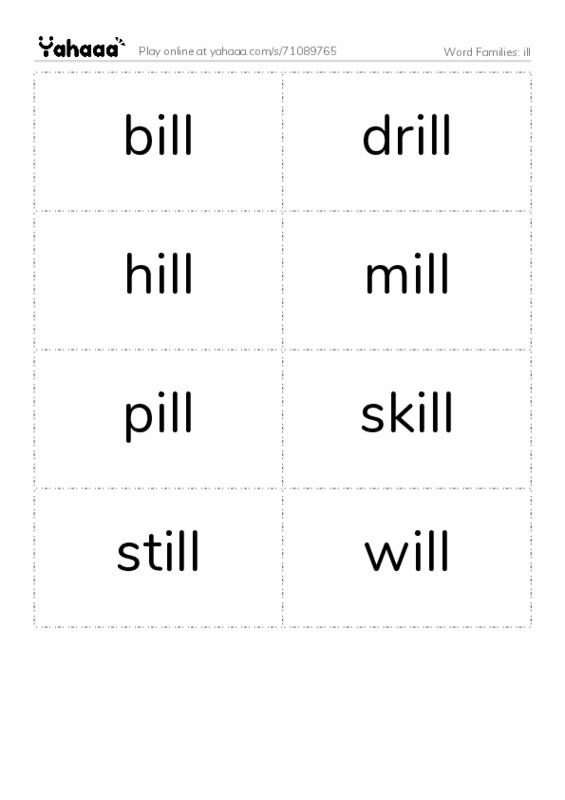 Word Families: ill PDF two columns flashcards