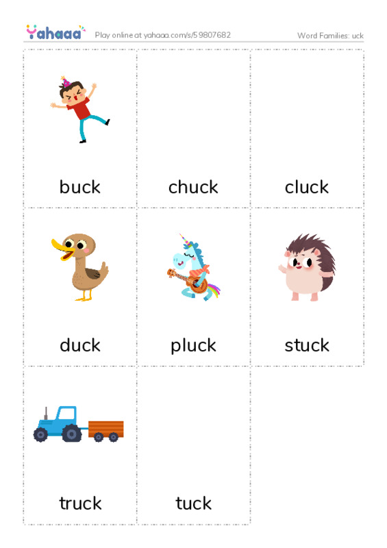 Word Families: uck PDF flaschards with images