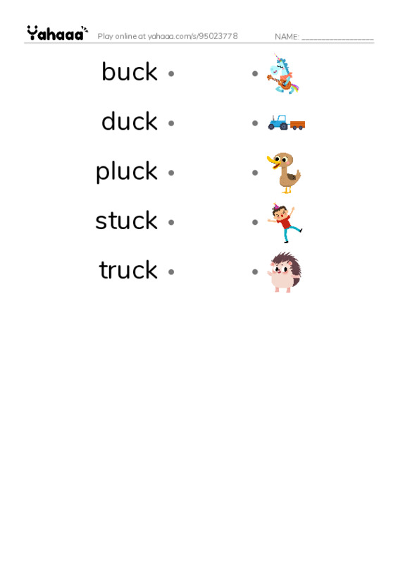 Word Families: uck PDF link match words worksheet