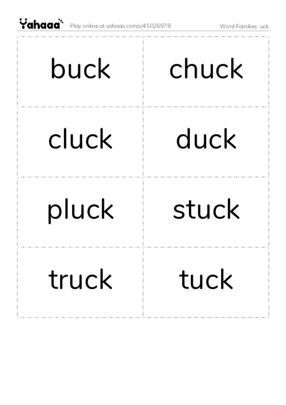 Word Families: uck PDF two columns flashcards